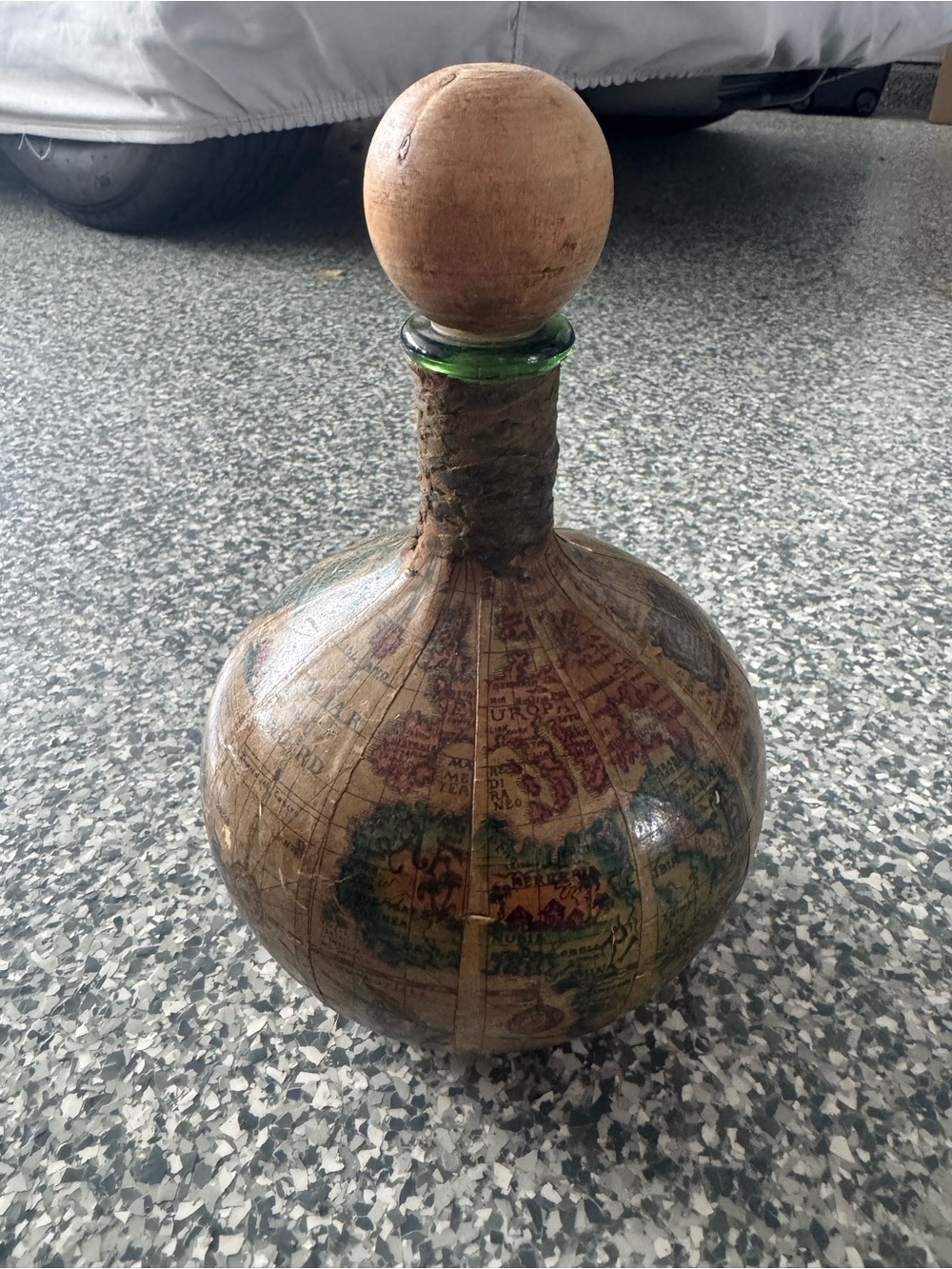 Italian Old World Globe Decanter with Wooden Stopper - Vintage